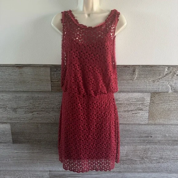Free People Lily Lace Blouson Dress Red Raisin Size Small (T1) - Picture 1 of 10